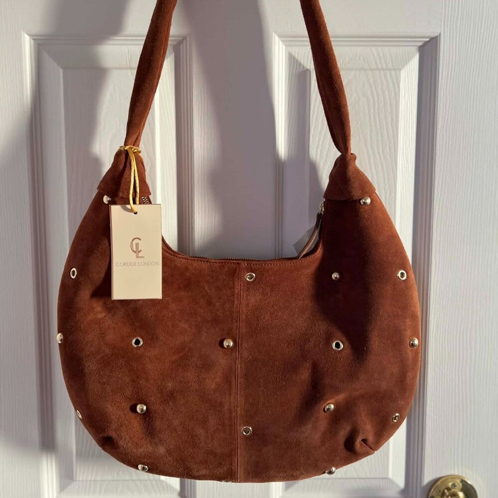 Corder London Studded Suede Hobo Bag